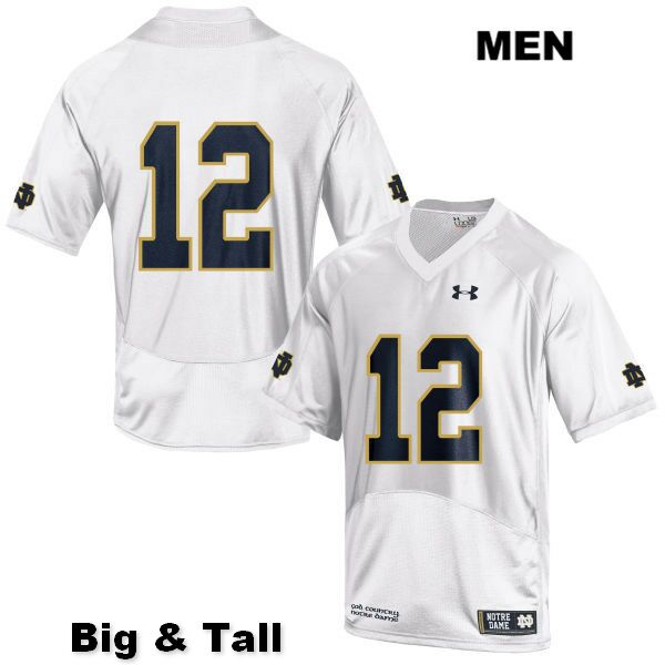 Men's NCAA Notre Dame Fighting Irish #12 DJ Brown Stitched College Under Armour Authentic White Big & Tall No Name Football Jersey YX10B61GV